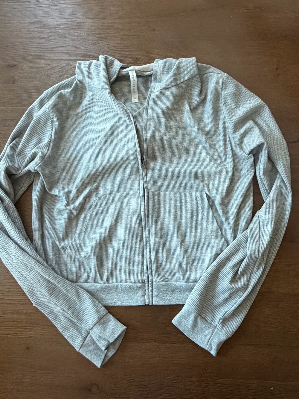 Fabletics Light Gray Waffle-Knit Zip Hoodie